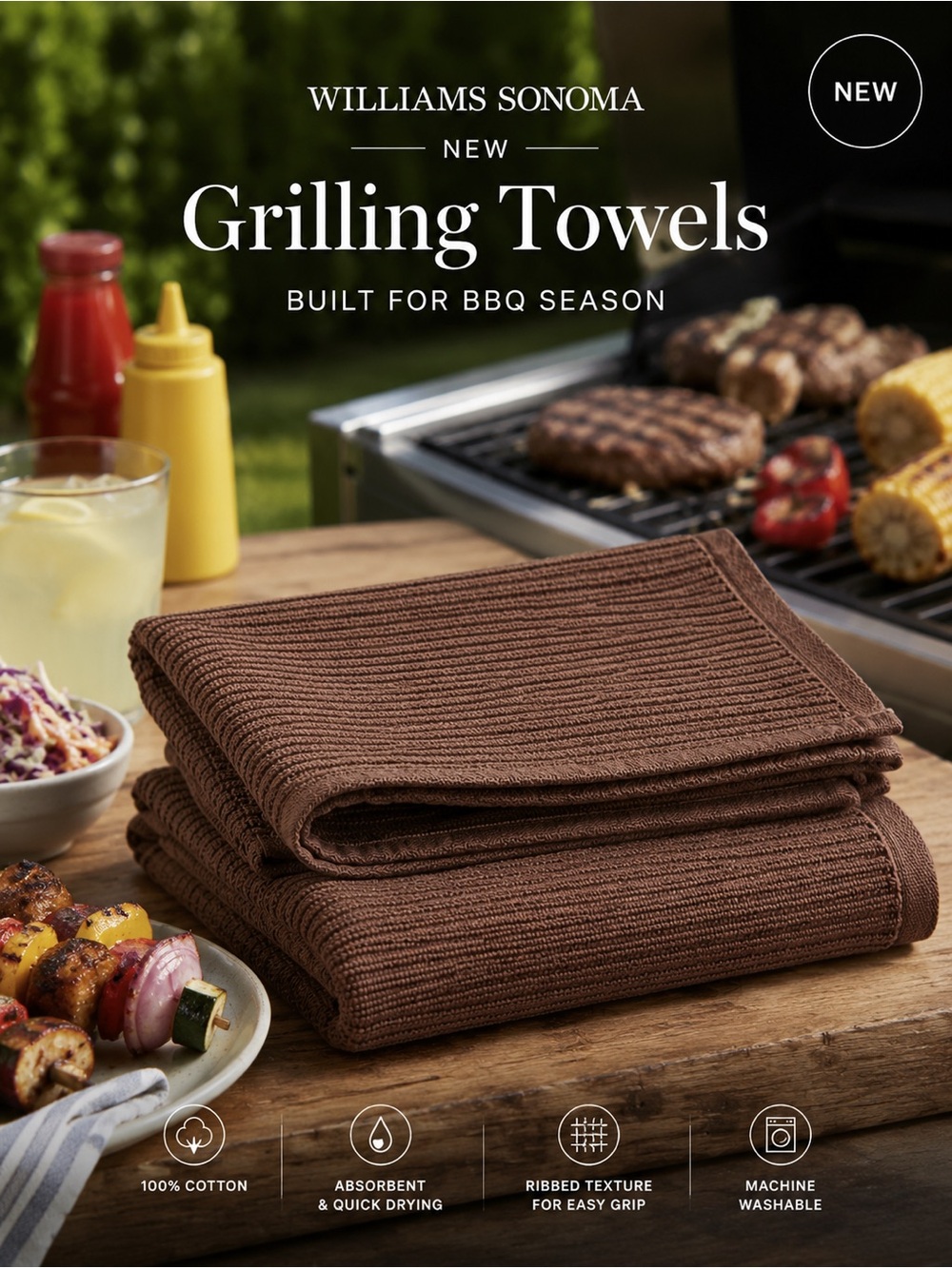 Williams Sonoma Grilling Towels, Set of 2 brown nwt